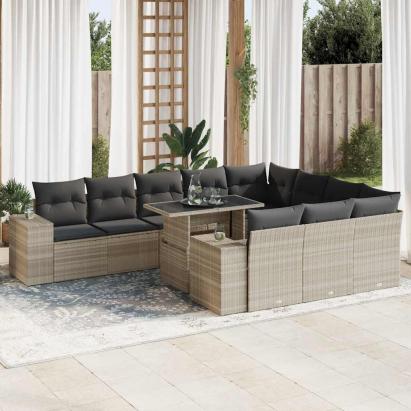 Set canapele de grădină cu perne, 11 piese, gri, poliratan GartenMobel Dekor