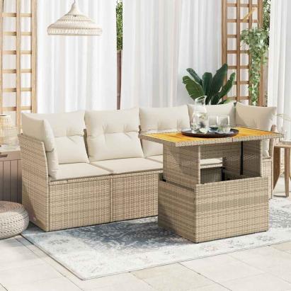 Set canapele de grădină cu perne, 5 piese, bej, poliratan GartenMobel Dekor
