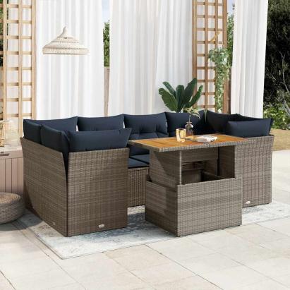 Set canapele de grădină, 7 piese, cu perne, gri, poliratan GartenMobel Dekor