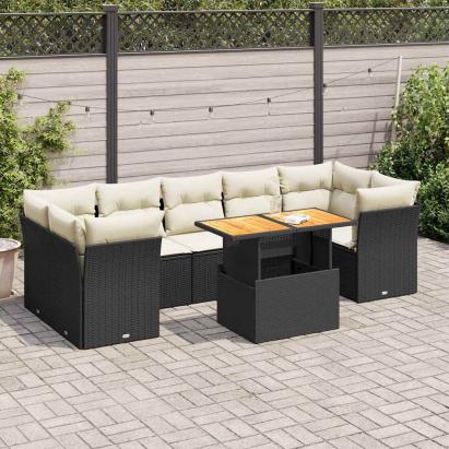 Set mobilier de grădină cu perne, 8 piese, negru, poliratan GartenMobel Dekor