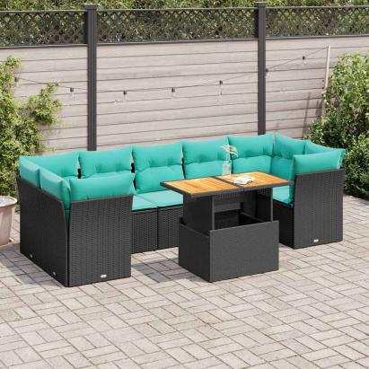 Set mobilier de grădină cu perne, 8 piese, negru, poliratan GartenMobel Dekor
