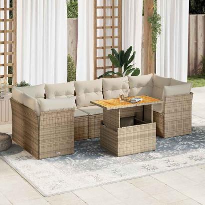 Set canapele de grădină, 8 piese, cu perne, bej, poliratan GartenMobel Dekor
