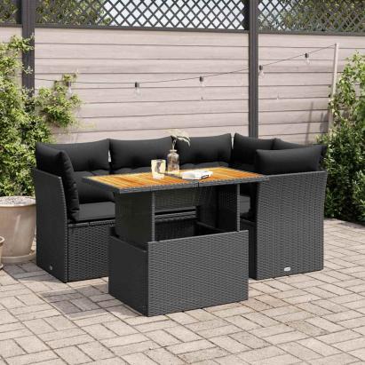 Set mobilier de grădină cu perne, 5 piese, negru, poliratan GartenMobel Dekor