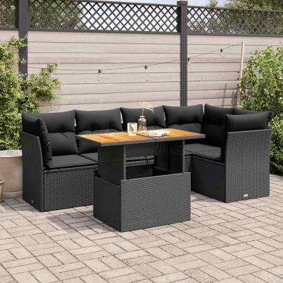 Set mobilier de grădină cu perne, 6 piese, negru, poliratan GartenMobel Dekor