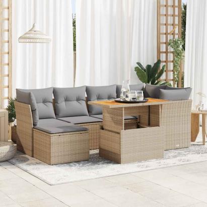 Set canapele de grădină, 7 piese, cu perne, bej, poliratan GartenMobel Dekor