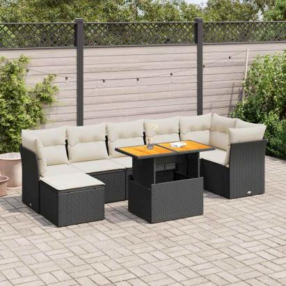 Set mobilier de grădină cu perne, 8 piese, negru, poliratan GartenMobel Dekor