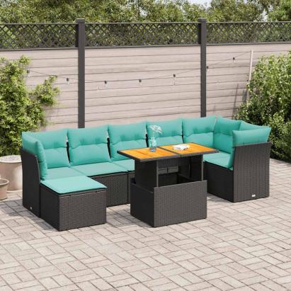 Set mobilier de grădină cu perne, 8 piese, negru, poliratan GartenMobel Dekor