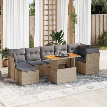 Set canapele de grădină, 8 piese, cu perne, bej, poliratan GartenMobel Dekor