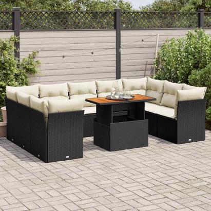 Set canapele de grădină cu perne, 10 piese, negru, poliratan GartenMobel Dekor