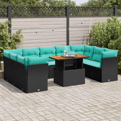 Set canapele de grădină cu perne, 10 piese, negru, poliratan GartenMobel Dekor