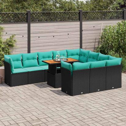 Set canapele de grădină cu perne, 11 piese, negru, poliratan GartenMobel Dekor
