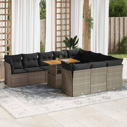 Set canapele de grădină cu perne, 11 piese, gri, poliratan GartenMobel Dekor