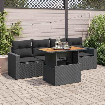 Set mobilier de grădină cu perne, 5 piese, negru, poliratan GartenMobel Dekor