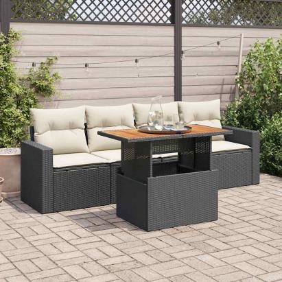 Set mobilier de grădină cu perne, 5 piese, negru, poliratan GartenMobel Dekor