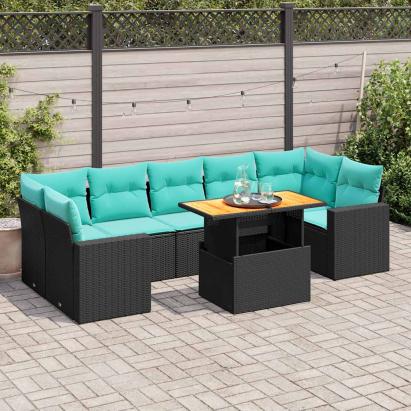 Set mobilier de grădină cu perne, 8 piese, negru, poliratan GartenMobel Dekor