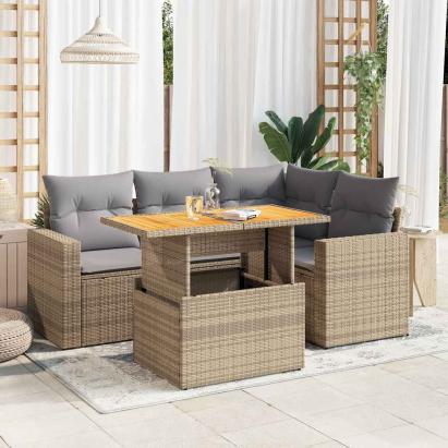 Set canapele de grădină cu perne, 5 piese, bej, poliratan GartenMobel Dekor
