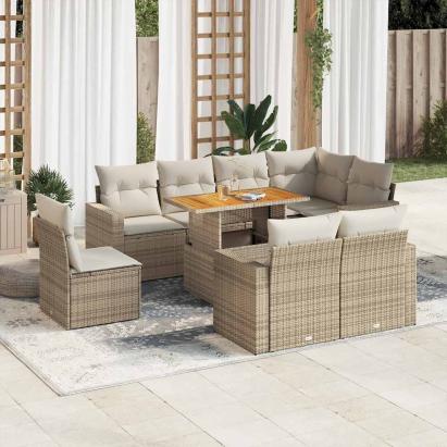 Set canapele de grădină, 9 piese, cu perne, bej, poliratan GartenMobel Dekor