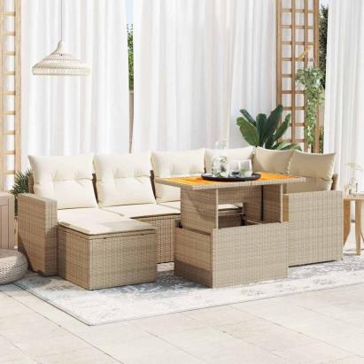 Set canapele de grădină, 7 piese, cu perne, bej, poliratan GartenMobel Dekor