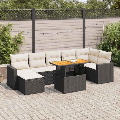 Set mobilier de grădină cu perne, 8 piese, negru, poliratan GartenMobel Dekor