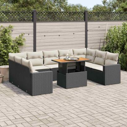 Set canapele de grădină cu perne, 10 piese, negru, poliratan GartenMobel Dekor