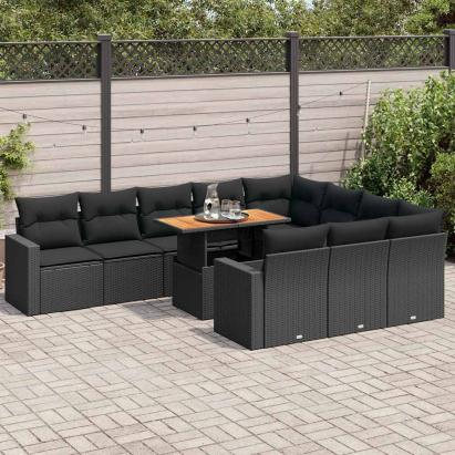 Set canapele de grădină cu perne, 11 piese, negru, poliratan GartenMobel Dekor