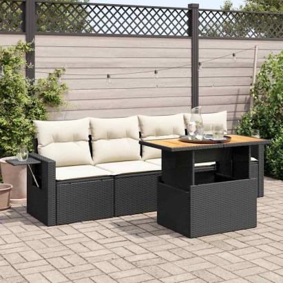 Set mobilier de grădină cu perne, 5 piese, negru, poliratan GartenMobel Dekor