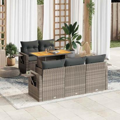 Set mobilier grădină cu perne, 6 piese, gri, poliratan GartenMobel Dekor