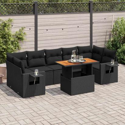 Set mobilier de grădină cu perne, 8 piese, negru, poliratan GartenMobel Dekor
