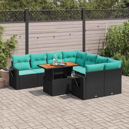 Set mobilier de grădină cu perne, 9 piese, negru, poliratan GartenMobel Dekor