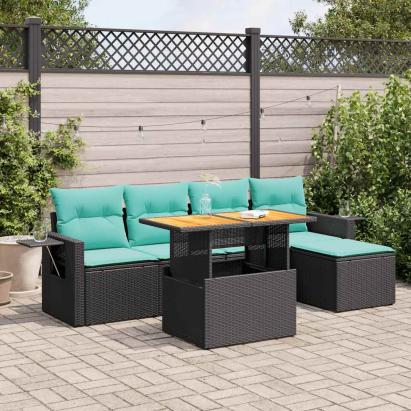 Set mobilier de grădină cu perne, 6 piese, negru, poliratan GartenMobel Dekor