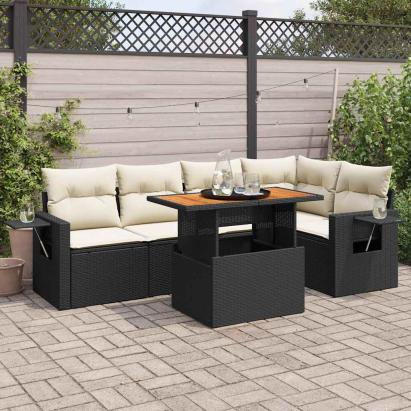 Set mobilier de grădină cu perne, 6 piese, negru, poliratan GartenMobel Dekor
