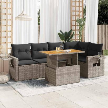 Set mobilier grădină cu perne, 6 piese, gri, poliratan GartenMobel Dekor