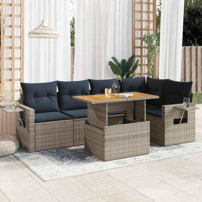 Set mobilier grădină cu perne, 6 piese, gri, poliratan GartenMobel Dekor