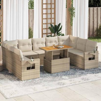 Set canapele de grădină cu perne, 10 piese, bej, poliratan GartenMobel Dekor