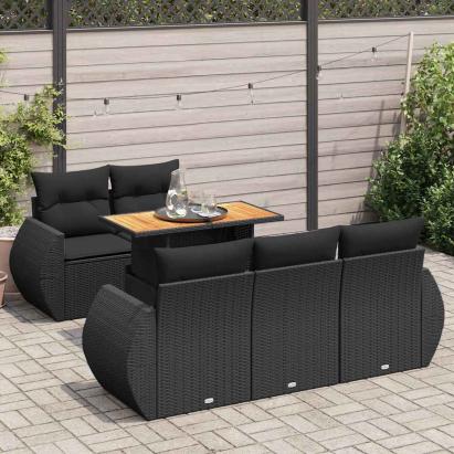 Set mobilier de grădină cu perne, 6 piese, negru, poliratan GartenMobel Dekor