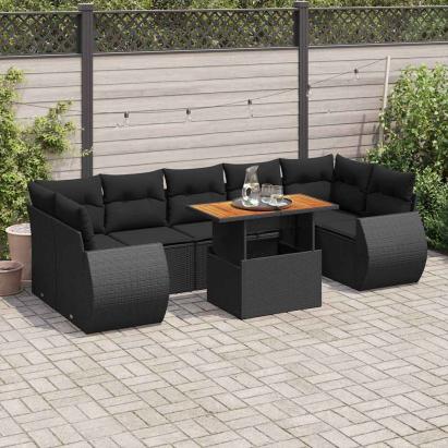 Set mobilier de grădină cu perne, 8 piese, negru, poliratan GartenMobel Dekor