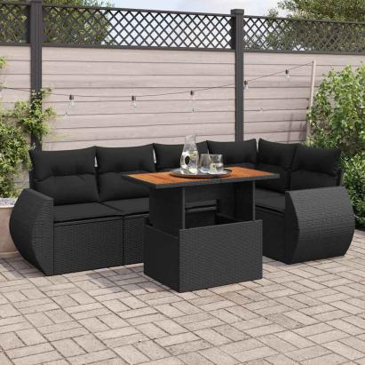 Set mobilier de grădină cu perne, 6 piese, negru, poliratan GartenMobel Dekor