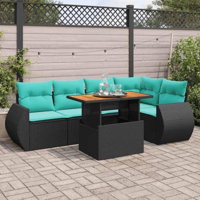 Set mobilier de grădină cu perne, 6 piese, negru, poliratan GartenMobel Dekor