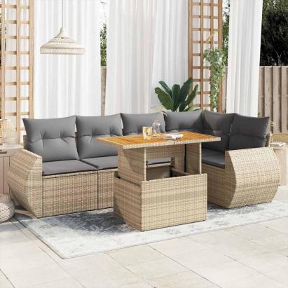 Set canapele de grădină cu perne, 6 piese, bej, poliratan GartenMobel Dekor