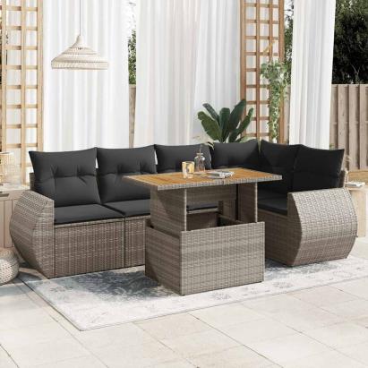 Set mobilier grădină cu perne, 6 piese, gri, poliratan GartenMobel Dekor