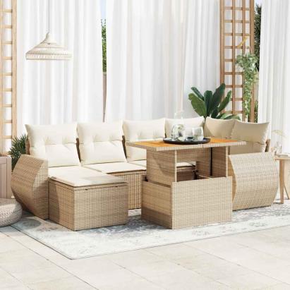 Set canapele de grădină, 7 piese, cu perne, bej, poliratan GartenMobel Dekor