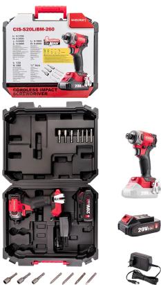 Uťahovák Worcraft CIS-S20LiBM-260 ShareSYS, 20V Li-Ion, rázový, HEX, 260Nm, bezuhlíkový, SET 1x akumulátor 2.0 Ah + 1x nabíjačka, v kufri