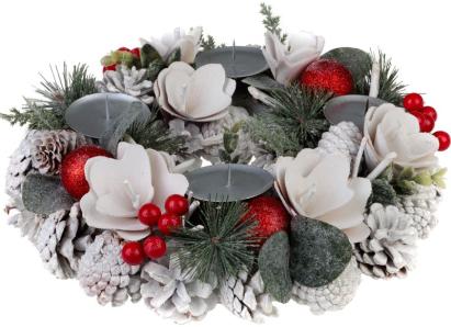 Coroniță advent albă naturală MagicHome, decor de Crăciun 30 cm