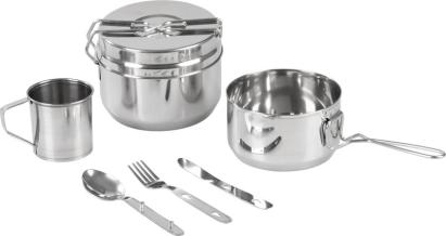 Set camping din inox Strend Pro Grill pentru gatit si servire 13/15 cm