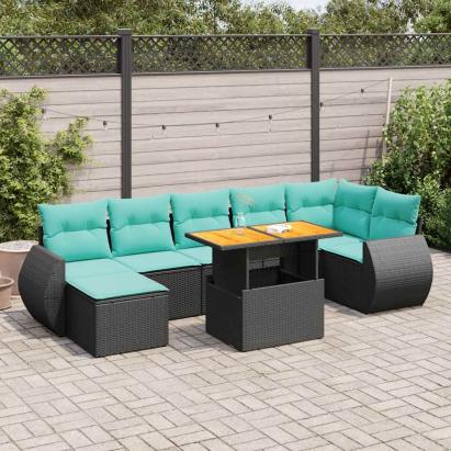 Set mobilier de grădină cu perne, 8 piese, negru, poliratan GartenMobel Dekor