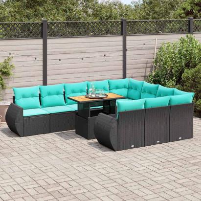 Set canapele de grădină cu perne, 11 piese, negru, poliratan GartenMobel Dekor