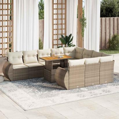 Set canapele de grădină cu perne, 11 piese, bej, poliratan GartenMobel Dekor