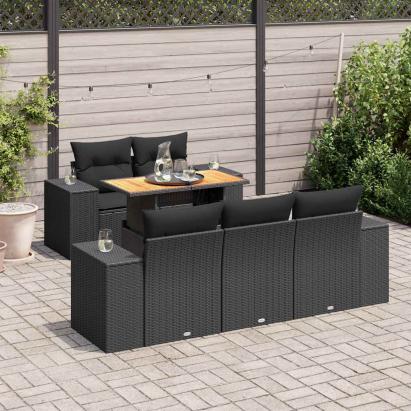 Set mobilier de grădină cu perne, 6 piese, negru, poliratan GartenMobel Dekor