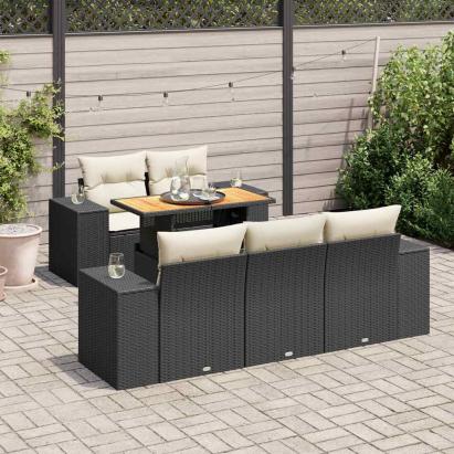 Set mobilier de grădină cu perne, 6 piese, negru, poliratan GartenMobel Dekor