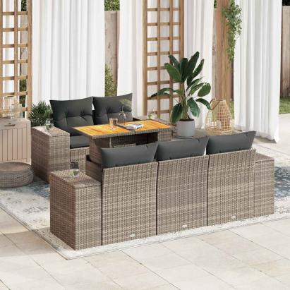 Set mobilier grădină cu perne, 6 piese, gri, poliratan GartenMobel Dekor